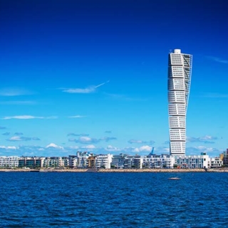 Swedish Malmo West Harbor Area Cityscape With Turning Torso