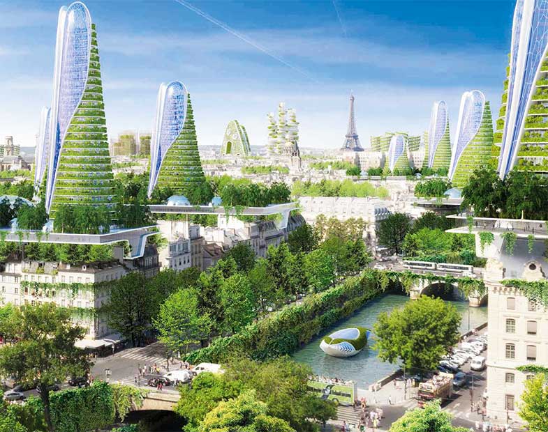 Arkitekten Vincent Callebauts framtidsvision av Paris 2050.